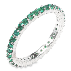 14K White Gold Round Green-Emerald Shared Prong Eternity Band