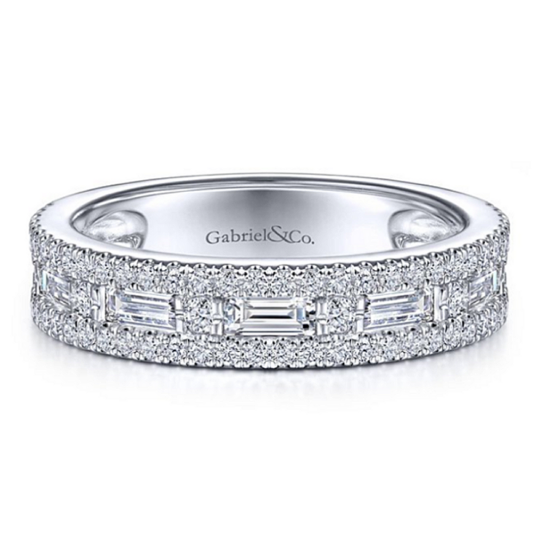 14K White Gold Baguette and Round Pave Diamond Fashion Ring - Dallas TX