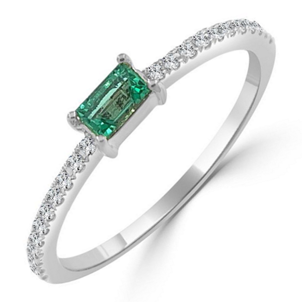 14K Gold Baguette-Cut Green Emerald and Diamond Stackable Band - Dallas TX