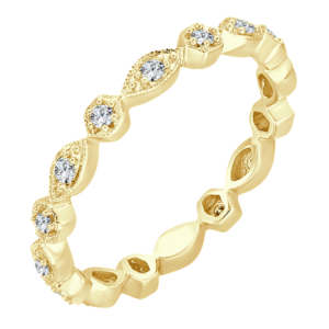 14K Yellow Gold Milgrain Accented Stackable Diamond Wedding Band - Dallas TX | Mariloff Diamonds