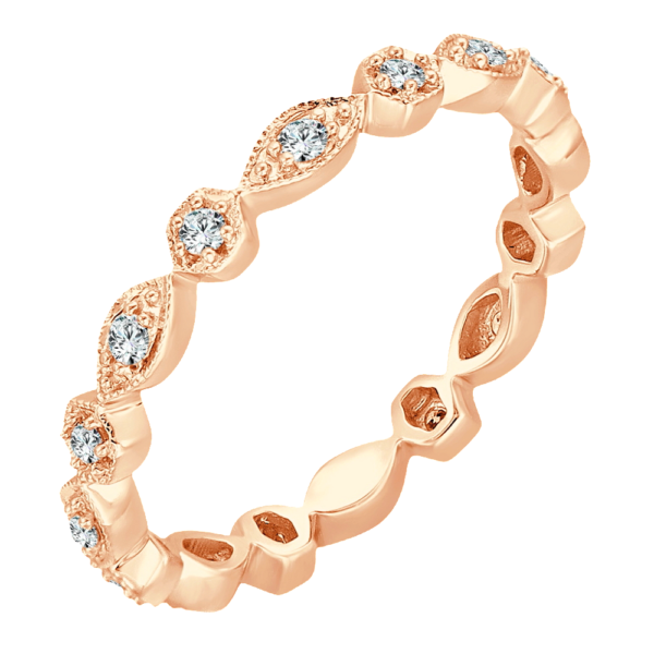 14K Rose Gold Milgrain Accented Stackable Diamond Wedding Band - Dallas TX | Mariloff Diamonds