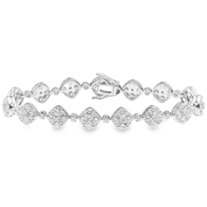 18K White Gold Round Brilliant Diamond Cluster Station Tennis Bracelet - Dallas TX