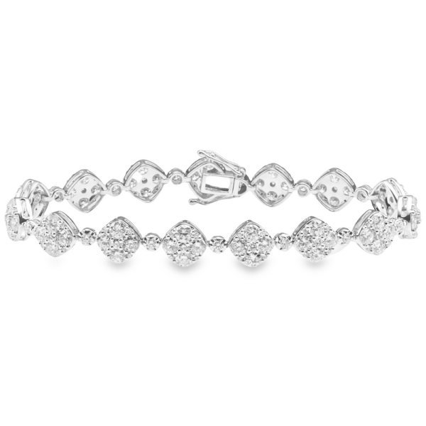 18K White Gold Round Brilliant Diamond Cluster Station Tennis Bracelet - Dallas TX