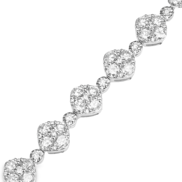 18K White Gold Round Brilliant Diamond Cluster Station Tennis Bracelet - Dallas TX