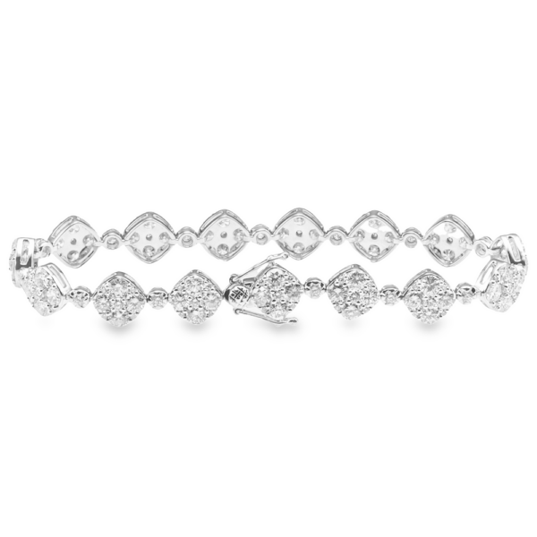 18K White Gold Round Brilliant Diamond Cluster Station Tennis Bracelet - Dallas TX