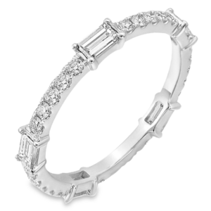 18K White Gold Baguette and Round Diamond Eternity Band - Dallas TX