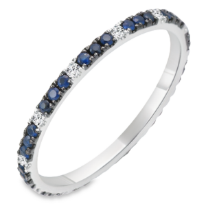 18K White Gold Blue Sapphire and Diamond Station Eternity Band - Dallas TX