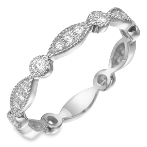 14K White Gold Milgrain Accented Alternating Shapes Diamond Band - Mariloff | Dallas TX