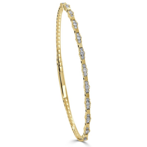 14K Yellow Gold Flexible Accented Round Diamond Station Bangle - Dallas TX