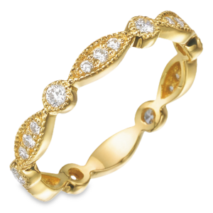 14K Yellow Gold Milgrain Accented Alternating Shapes Diamond Band - Dallas | Mariloff Diamonds & Fine Jewelry