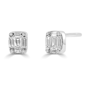 14K White Gold Multi-Shape Diamond Cluster Stud Earrings - Dallas TX | Mariloff Diamonds