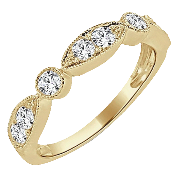 14K Yellow Gold Scalloped Milgrain Accented Diamond Wedding Band - Dallas TX | Mariloff Diamonds