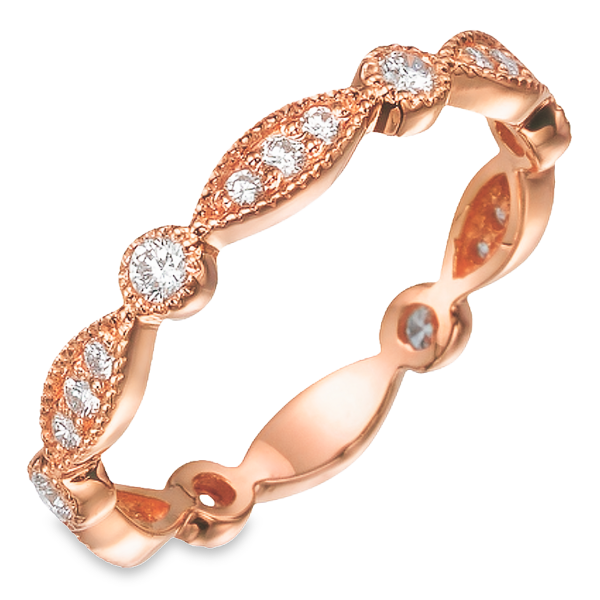 14K Rose Gold Milgrain Accented Alternating Shapes Diamond Band - Dallas TX