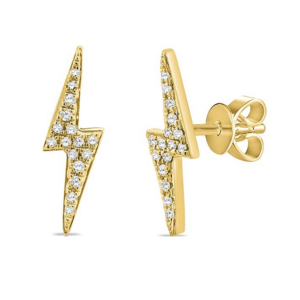 14K Yellow Gold Diamond Lightning Bolt Fashion Stud Earrings - Dallas TX