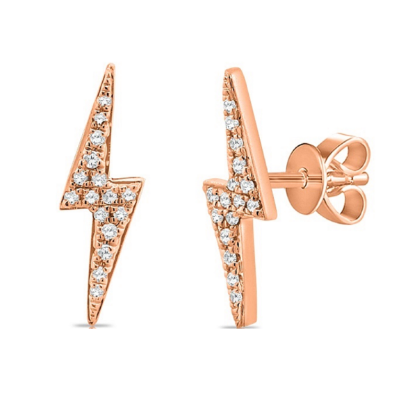 14K Rose Gold Diamond Lightning Bolt Fashion Stud Earrings - Dallas TX