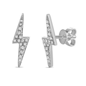 14K White Gold Diamond Lightning Bolt Fashion Stud Earrings - Dallas TX