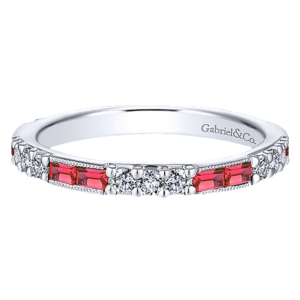 14K Yellow Gold Baguette-Cut Ruby and Diamond Stackable Band - Dallas TX