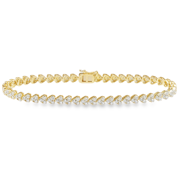 18K Gold East-West Heart Formation Round Diamond Tennis Bracelet - Dallas TX