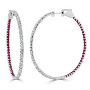 14K Gold Ruby and Diamond In-and-Out Hoop Earrings - Dallas TX | Mariloff