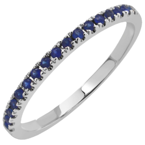 14K White Gold Round Blue Sapphire Stackable Wedding Band - Dallas | Mariloff Diamonds