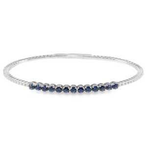 14K Gold Blue Sapphire and Diamond Flexible Bangle Bracelet