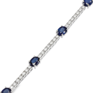 14K White Gold Oval-Cut Blue Sapphire Diamond Station Tennis Bracelet - Dallas TX