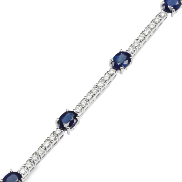 14K White Gold Oval-Cut Blue Sapphire Diamond Station Tennis Bracelet - Dallas TX