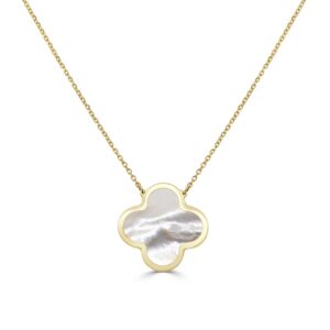 14K Yellow Gold Mother of Pearl Inlay Clover Pendant Necklace - Dallas TX
