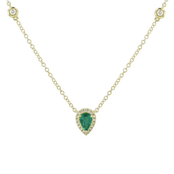 18K Yellow Gold Diamond Accented Green Emerald Pendant Necklace - Dallas TX