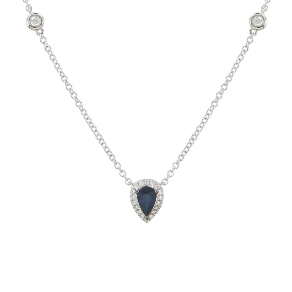 18K White Gold Diamond Accented Blue Sapphire Pendant Necklace - Dallas TX