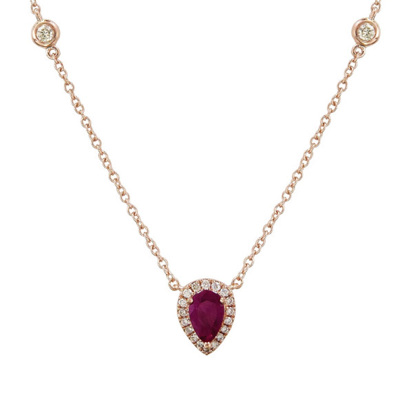 18K Rose Gold Diamond Accented Ruby Gemstone Pendant Necklace - Dallas TX