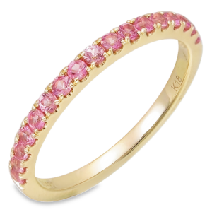 14K Yellow Gold Round Pink Tourmaline Stackable Wedding Band - Dallas TX