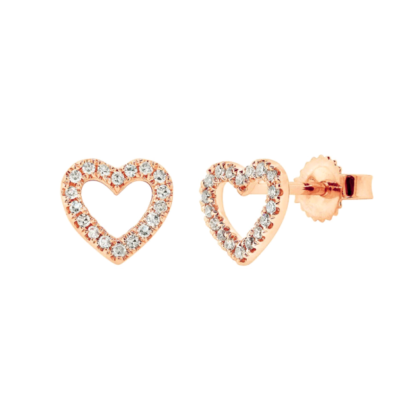 14K Rose Gold Diamond Accented Heart Stud Earrings - Dallas TX | Mariloff Diamonds