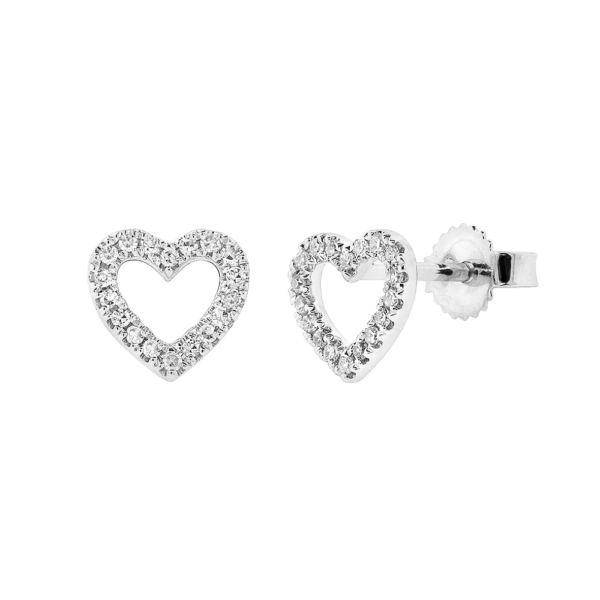 14K White Gold Diamond Accented Heart Stud Earrings - Dallas TX | Mariloff Diamonds