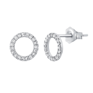 14K White Gold Diamond Accented Circular Stud Earrings - Dallas TX