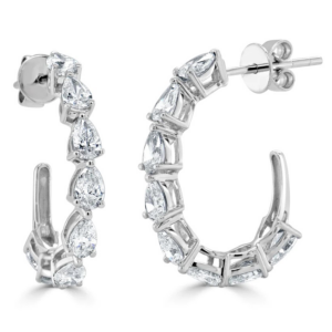14K White Gold Pear-Shape Diamond Fashion Hoop Earrings - Dallas TX