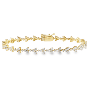 14K Yellow Gold Three-Stone Cluster Diamond Station Tennis Bracelet - Dallas TX