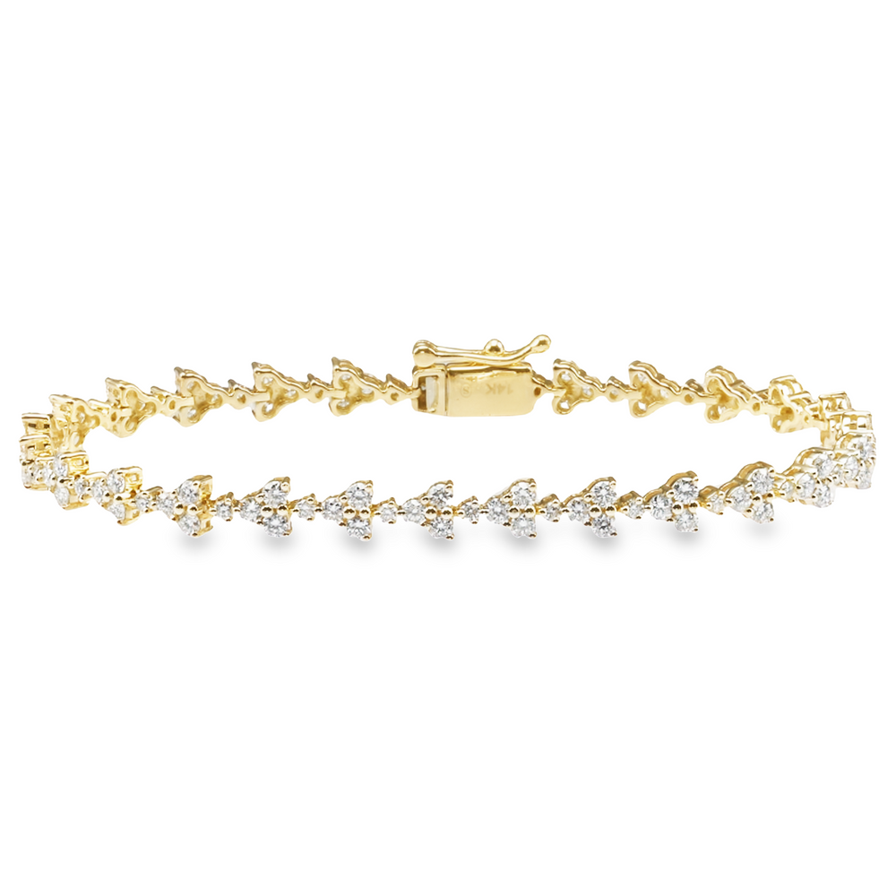 14K Gold 3-Stone Diamond Station Tennis Bracelet 7