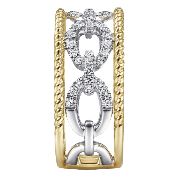 14K Gold Two-Tone Diamond Link Twisted Rope Fashion Ring - Dallas TX | Mariloff Diamonds