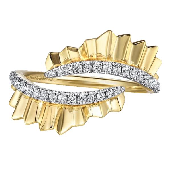 14K Yellow Gold Bypass Diamond-Cut Textured Fashion Ring - Dallas TX | Mariloff Diamonds