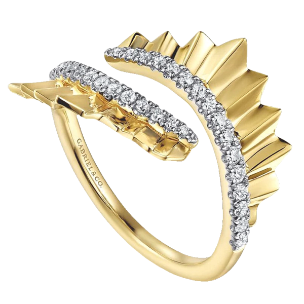 14K Yellow Gold Bypass Diamond-Cut Textured Fashion Ring - Dallas TX | Mariloff Diamonds