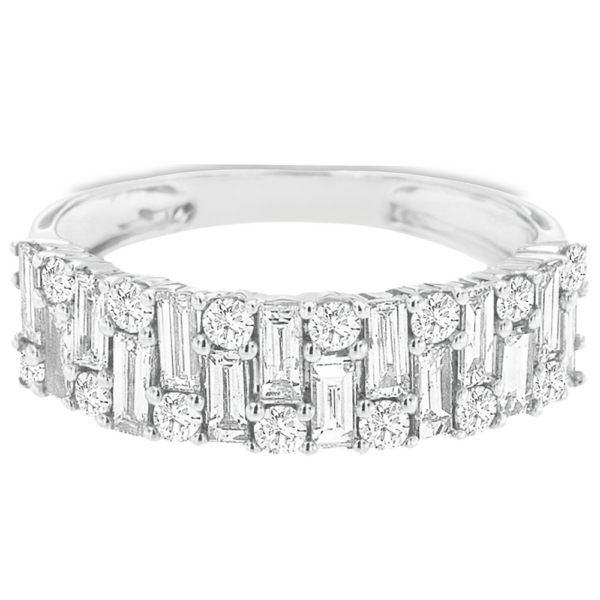 14K White Gold Two-Row Multishape Diamond Cluster Fashion Ring - Dallas TX | Mariloff Diamonds