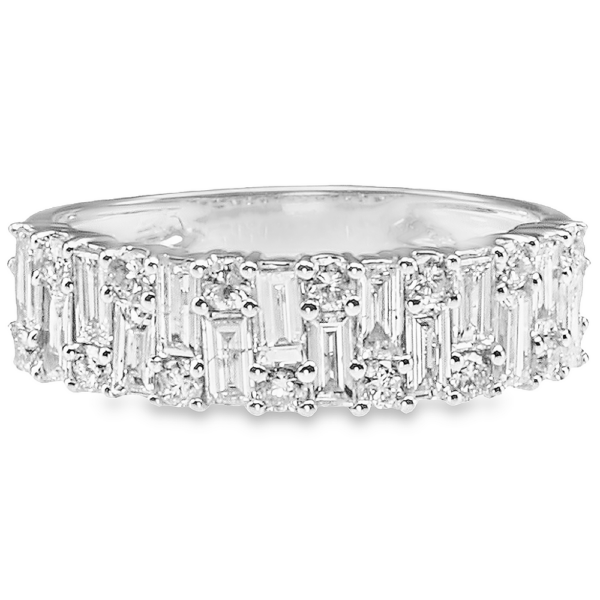 14K White Gold Two-Row Multishape Diamond Cluster Fashion Ring - Dallas TX | Mariloff Diamonds