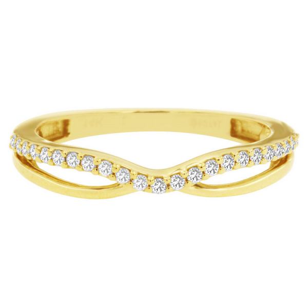 14K Yellow Gold Curved Negative-Space Stackable Diamond Wedding Band - Dallas TX
