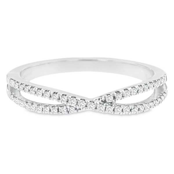 14K White Gold Curved Criss-Cross Diamond Stackable Wedding Band - Dallas TX