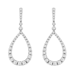 14K White Gold Tear-Drop Shape Diamond Dangle Fashion Earrings - Dallas TX