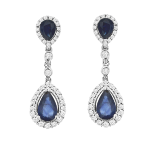 14K White Gold Pear-Cut Blue Sapphire Halo Diamond Fashion Earrings - Dallas TX