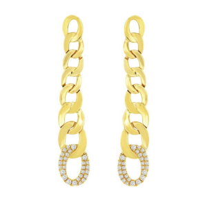 14K Yellow Gold Graduated Link Diamond Accented Earrings - Dallas TX | Mariloff Diamonds