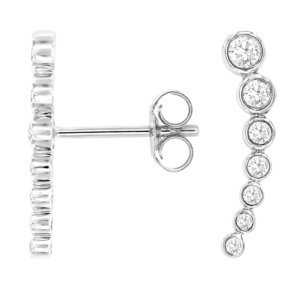 14K White Gold Bezel-Set Graduated Diamond Climber Earrings - Dallas | Mariloff Diamonds