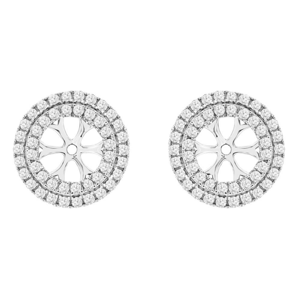 14K White Gold Classic Double-Row Round Diamond Stud Halo Jackets - Dallas TX